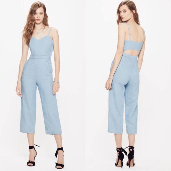 Mother light wash denim open back denim jumpsuit size xs - Picture 1 of 11